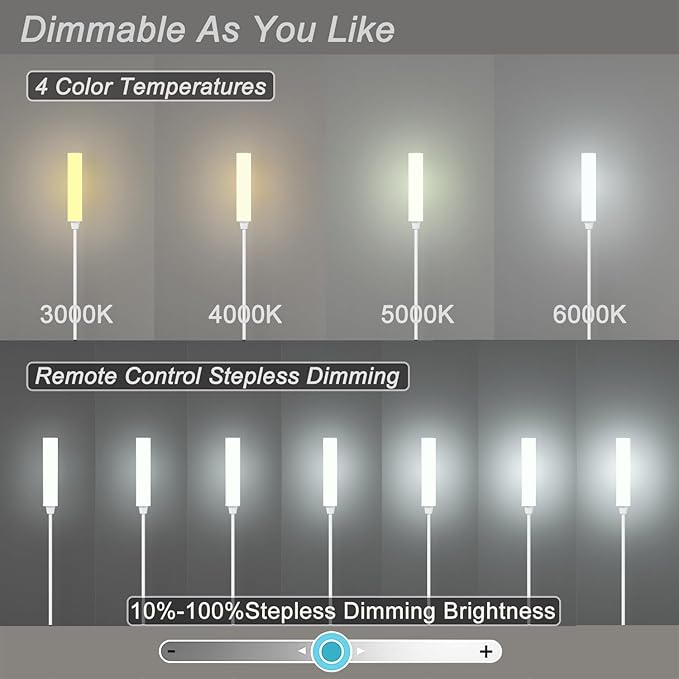 Floor Lamp with Remote Control,Bright Floor Lamps for Living Room/Bedroom/Office, Stepless Adjustable 3000K-6000K Colors and 10-100% Brightness,Standing Light with Foot Switch (White)
