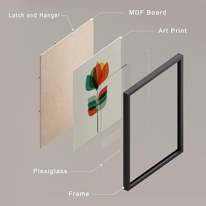 SIGNWIN Framed Mid-Century Modern Retro Botanical Flower Garden Wall Art, Set of 4 Abstract Geometric Wall Decor Prints, Nature Wilderness Wall Décor for Living Room, Bedroom - 11"x14" Black