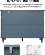 Sideboard Buffet Cabinet with Storage - Modern 3 Door 3 Drawer Farmhouse Wood Credenza for Living Room, Dining Room (Blue)