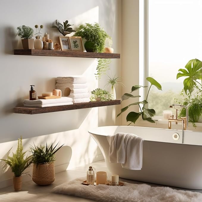 LaVie Home Floating Shelves, 36 Inch Wall Shelf Set of 2, Hanging Shelf with Invisible Brackets, Wall Decor for Bathroom, Bedroom, Living Room, Kitchen Storage, Rustic Brown