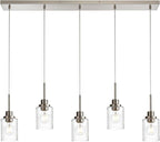 Lighting Contemporary Brushed Nickel Linear Chandelier Pendant Light 5 Lights Clear Seeded Glass Farmhouse Pendant Lighting Modern Dining Room Light Fixture for Living Room Kitchen Island