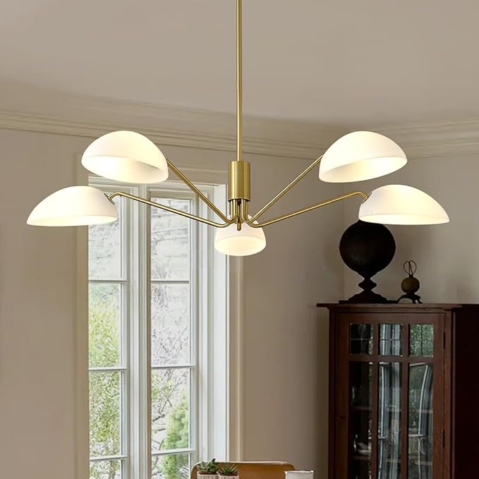 Modern 5-Light Luxury Elbow Chandelier Metal Acrylic Living Room Bedroom Dining Room Creative Adjustable Height Ceiling Light, Universal Wheel Suitable for Inclined Ceiling Installation