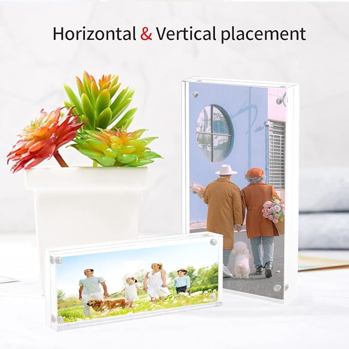 2x6 Acrylic Pictures Frames, Transparent 2 Sided Ticket Frame Postcard Frame, Tabletop Small Tiny Acrylic Magnetic Picture Frames for Family, 12 + 12MM Thickness…