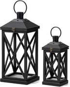 Glitzhome Modern Farmhouse Wooden Lantern Hanging Decorative Candle Lantern for Outdoor & Indoor Black Set of 2 (No Glass)