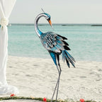 37 Inch Blue Heron Crane Statue, Metal Yard Art Outdoor Decoy, Garden Sculpture for Lawn/Pond Decoration, 1Pc, ORTBL-CR24053A-18