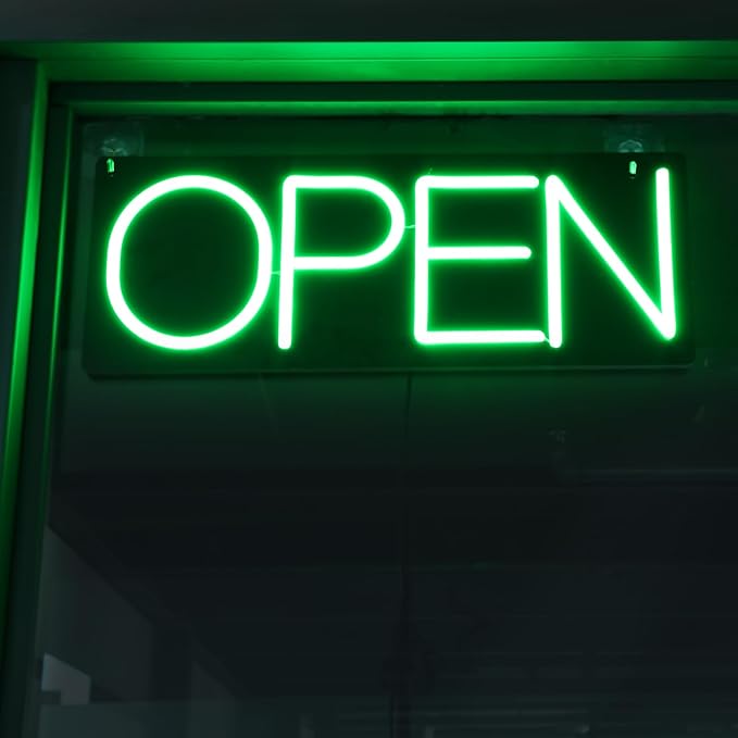 22 Inch Ultra Bright LED Neon Open Sign, Green, Modern, Attention-Grabbing, Business Signage