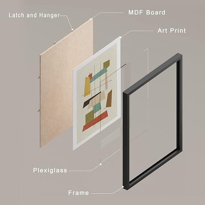 SIGNWIN Framed Mid-Century Modern 1960s Vintage Nordic Polygons Wall Art, Set of 4 Abstract Geometric Wall Decor Prints, Nature Wilderness Wall Décor for Living Room, Bedroom - 11"x14" Black