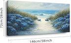 LASMOND Romantic Beach Wall Art for Living Room Blue Sea Turtle Lovers Canvas Painting Prints Ocean Sandy Romance Flowers Large Bedroom Office Decor Artwork (58x28 Inches)