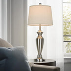 30" Tall Silver Table Lamps Set of 2 for Living Room, 3-Way Dimmable Touch Control Bedside Lamps for Bedroom Nightstand with USB A+C Ports & AC Outlet (2 LED Bulbs Included)