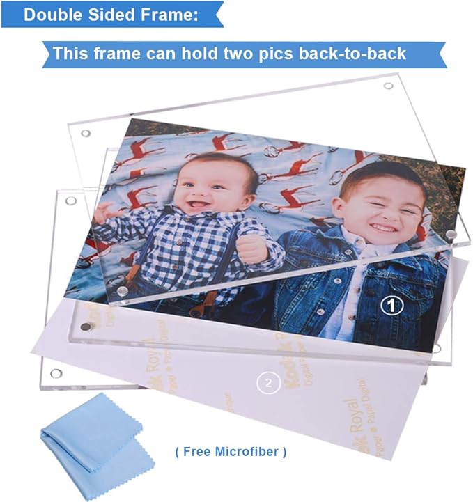 Acrylic Photo Frame 5x7-3 Pack Clear Double Sided Magnetic Picture Frameless Desktop Display with Photo Frame Support Stand Best Gift for Family, Baby, Document Photo Frames- Free Soft Microfiber