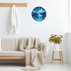 XFM Blue Wall Clock 24 Inch Large Round Silent Non-Ticking Battery Operated Wall Clocks Glass Moon Ocean View Decorative Clock for Kitchen Living Room Home Office