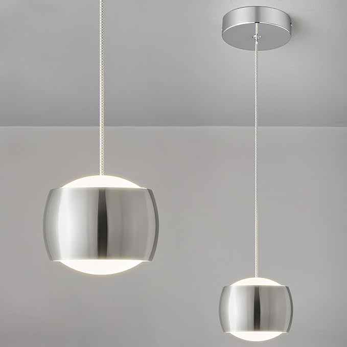 Modern LED Dimmable Pendant Light fixtures,Mini Island Pendant Lighting for Kitchen Island Dinning Room,Bedroom,Bar, Kitchen Island Ceiling Hanging Light Fixtures(Chrome-1-Pack)