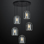 Modern Black Pendant Lights Kitchen Island Ceiling Chandelier Indoor Crystal Hanging Light Fixtures for Dining Room Kitchen Living Room Bedroom（5Light）