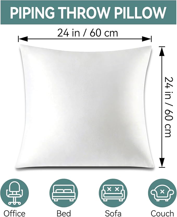 24 x 24 Throw Pillow Inserts, Outdoor Pillows Water-Resistant, Square Form Cushion Stuffer for Garden, Bench, Patio, Lightweight Soft Fillers for Sofa, Bed, and Home Décor