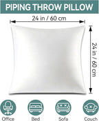 24x24 Pillow Inserts, Down Alternative Set of 2 Firm and Fluffy Decorative Square Pillows for Couch Bed Sofa with Soft Cotton Cover White Cushion with Down Alternative