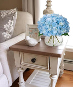 Hollyone Hydrangea Artificial Flowers with Vase Blue Silk Fake Flowers Arrangements in Glass Vase with Faux Water Faux Floral Bulk Bouquet for Home Decor Bathroom Table Centerpiece Shelf Decorations