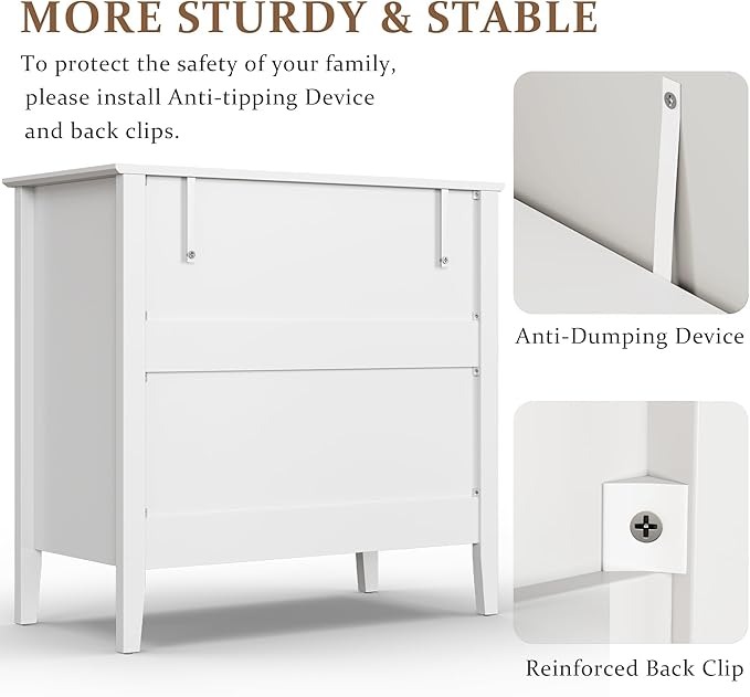 Large White 3 Drawer Dresser, Painted 30 Inch Tall Wood Nightstand with Storage, Wide Modern Chest of Drawers with Ball Bearing Slide for Bedroom Hallway Living Room Entryway Office