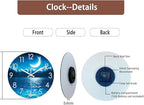 XFM Blue Wall Clock 24 Inch Large Round Silent Non-Ticking Battery Operated Wall Clocks Glass Moon Ocean View Decorative Clock for Kitchen Living Room Home Office