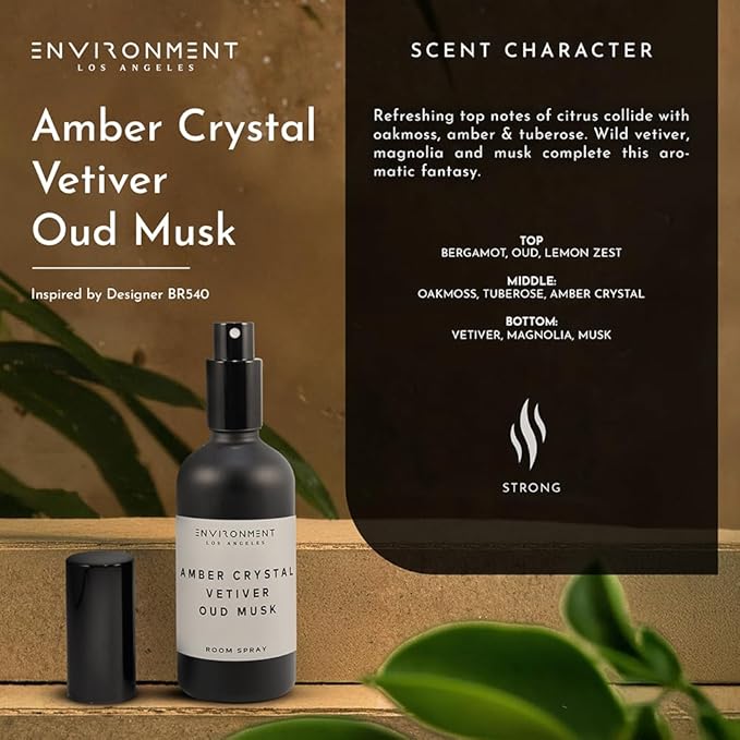 ENVIRONMENT Inspired by Designer Perfume BR540 Room Spray, 100ml Air Freshener (Amber Crystal | Vetiver | Oud Musk) Home Fragrance Accessories, Room Perfume, Room Deodorizer, Vegan & Cruelty-Free