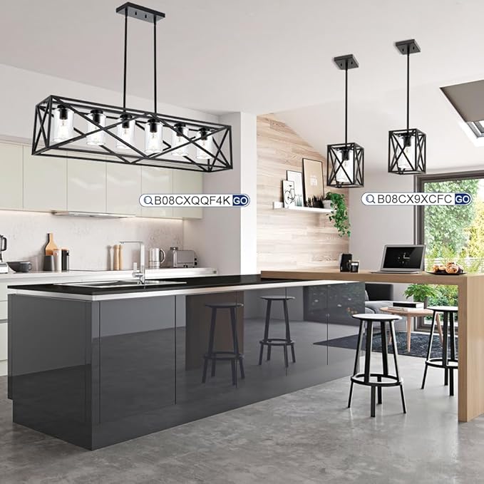 TODOLUZ 1-Light Farmhouse Pendant Light Black Cage Hanging Ceiling Lights with Clear Glass Shade for Kitchen Hallway Dining Room Foyer Bedroom