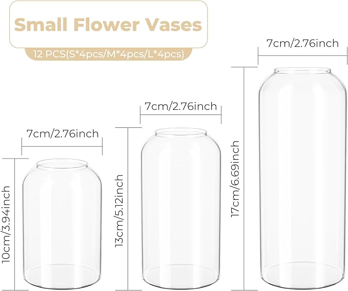 Set of 12 Glass Bud Vases in Bulk,Small Glass Vases for Centerpieces,Keketin Clear Flower Vase Mini Bud Vases for Floral Arrangement,Home Décor,Wedding Party Favors