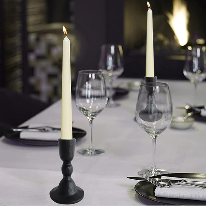 Antique Black Iron Taper Candle Holders - Candlestick Holder for Weddings, Dining, and Parties, Candle Stand Set of 2 (Black)