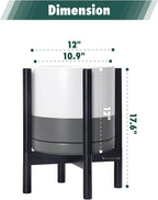 D'vine Dev Ceramic Planter with Ebony Stand - 12 Inch Modern Round Flower Pot with Wood Planter Holder, White/Grey, 55-B-H-6