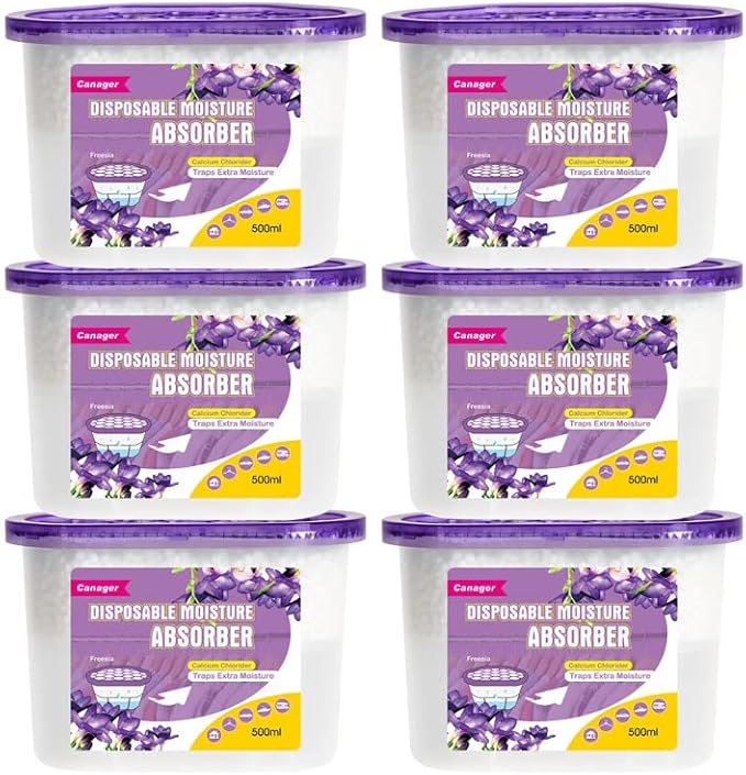CANAGER Moisture Absorber Box-Odor Eliminator,Absorb Excess Moisture. Suitable for Wardrobe, Bedroom, Kitchen and Bathroom-6 Packs, Effectively Collect Water, Fresh Air,Freesia. Fuchsia