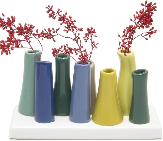 Chive - Pooley 2, Ceramic Flower Vase, 8-Tube Shape (Green)