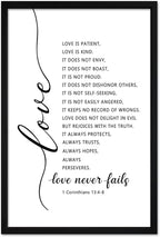 flowtorely Love Is Patient Kind Sign 1 Corinthians 13 Wall Decor 24"×16" Love Never Fails Quotes Bible Verse Wooden Framed Wall Hanging Art (Black)