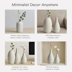 BEAHOT Ceramic Vases Set of 6, White Contemporary Decorative Flower Vases, Modern Design for Living Room