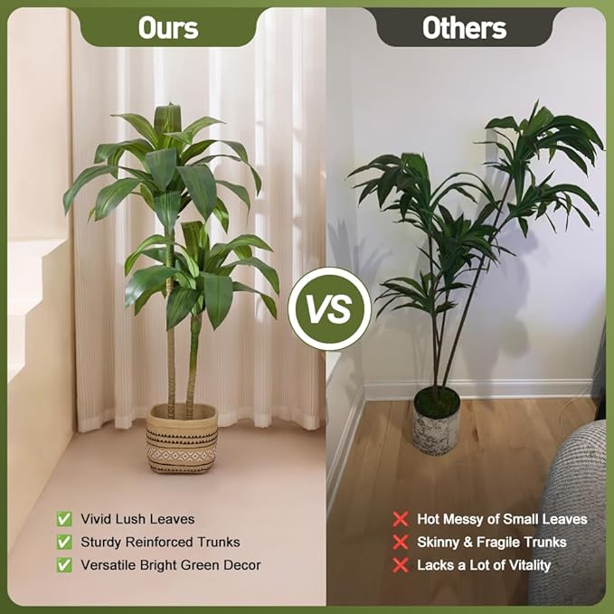Artificial Dracaena Tree, 4FT Tall Fake Plants with UV Resistant Leaves, Faux Tropical Yucca Trees for Indoor Outdoor, Potted Large Floor Plant for Home Decor Living Room Porch, VN123
