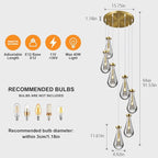 Raindrop Pendant Lights Kitchen Island Teardrop Gold Hanging Light Fixtures Clear Solid Glass Pendant Light Modern Chandeliers for Dining Room Porch Corridor Living Room(7-Light)