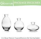 Glasseam Clear Glass Bud Vase, 3Pcs/Set Modern Decorative Small Mini Flowers Vases Short Minimalist Aesthetic Home Decor Vintage Cute Handmade Tiny Wedding Table Centerpieces for Single Flower Rose