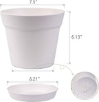 homenote Pots for Plants, 8 Pcs 7.5 Inch Plastic Planters with Multiple Drainage Holes and Tray - Plant Pots for All Home Garden Flowers Succulents, Cream White