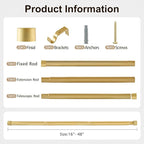 Gold Curtain Rod Adjustable,16-48 Inch Heavy Duty Telescoping 1 Inch Diameter Metal Window Rod Extendable Mounting Brackets Luxurious Gold Finish Home Decor Easy Install Modern Bedroom Living Room
