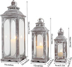 TRIROCKS Set of 3 Vintage Candle Lanterns 10/14/19.5''H Decorative Outdoor Lantern Metal Candle Holder with Tempered Glass for Home Living Room Garden Yard Parties Event Indoors Outdoors (Cement Grey)