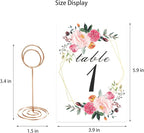 26 PCS Table Number Holder - Table Card Holder Stand Wire Photo Holder with 26 Pcs Floral Table Number Cards, Place Card Holder Stand for Weddings Party Office Paper Memo Menu Note Clips