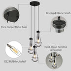Raindrop Pendant Light Kitchen Island, 3 Lights Black Pendant Lights for Dining Room, 3-Light Bronze Pendant Lighting For Bedroom, Cluster Pendant Light for Bathroom, Livring Room Includes Bulb