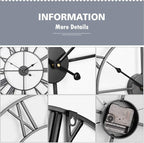 Antique Tower 30 inch Large Roman Numeral Wall Clock, Indoor Outdoor Patio Waterproof Oversized Decorative Contemporary Clock, Antique Black Metal Wall Clock Battery Operated Retro Art Hanging Clock,3