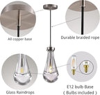 Raindrop Pendant Light Set of 3, Brushing Nickel Pendant Lights for Kitchen Island, Ceiling Hanging Pendant Fixtures, Interior Lighting for Kitchen, Bedroom, Bathroom