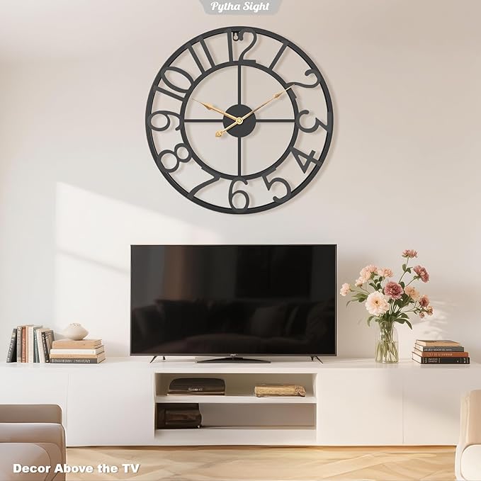 Wall Clock Large for Living Room Decor,18 Inch Decorative Silent Non Ticking Battery Operated Analog Metal Wall Clocks for Kitchen,Bedroom,Office,Dinng Room