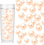 200PCS Light Champagne Floating Beads, Champagne Marbles for Vases, Floating Beads for Centerpiece Vases, Vase Filler Faux Pearls, No Holes Filler Beads for Party Wedding Decor, 10/14/20/30mm