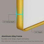 Gold Bathroom Mirror, 72x36 Inch Brushed Gold Metal Frame Mirror for Wall, Rounded Rectangle Bathroom Vanity Mirror, Tempered Glass, Anti-Rust, Horizontal/Vertical