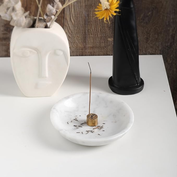 Koville Italian Carrara Marble Incense Holder, Upgraded 6" Incense Holders for Sticks, Sturdy Incense Burner Ash Catcher, Ideal for Meditation, Relaxing, Easy to Clean
