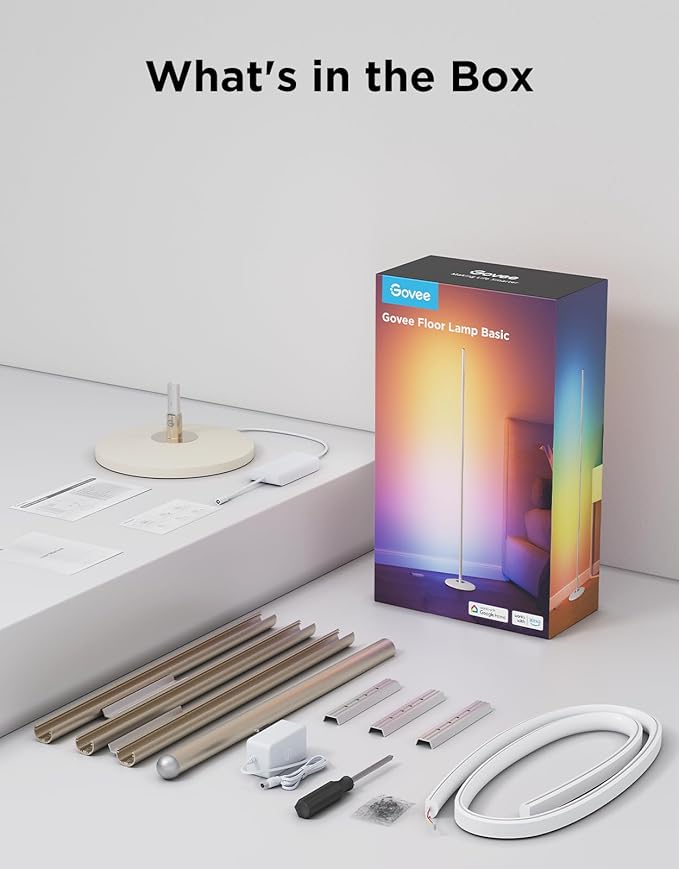 Govee RGBIC Floor Lamp Basic, LED Corner Lamp Works with Alexa, 1000lm Modern Floor Lamp with Music Sync and 16 Million DIY Colors, Color Changing Standing Lamp for Bedroom Living Room