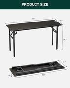 Frylr Small Folding Computer Desk – 55.1 Inch Portable Table for Craft and Study, Lightweight Desk for Small Spaces, Foldable Laptop Table Built-in AC/USB Outlets for Convenience, Charcoal Wenge