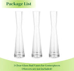 Hewory Glass Bud Vases for Centerpieces Set of 3, Handmade Modern Clear Small Skinny Decorative Single Flower Vase, Minimalist Slim Floral Vase for Home Wedding Party Events Table Decor, 9.64"