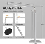 Metal Desk Lamp for Home Office - Foldable LED Table Lamp for Reading, 4 Color & 6 Brightness, 15W Dimmable Desk Light with Flexible Arm, Eye-Caring Desktop Lamp for College Dorm, Silver
