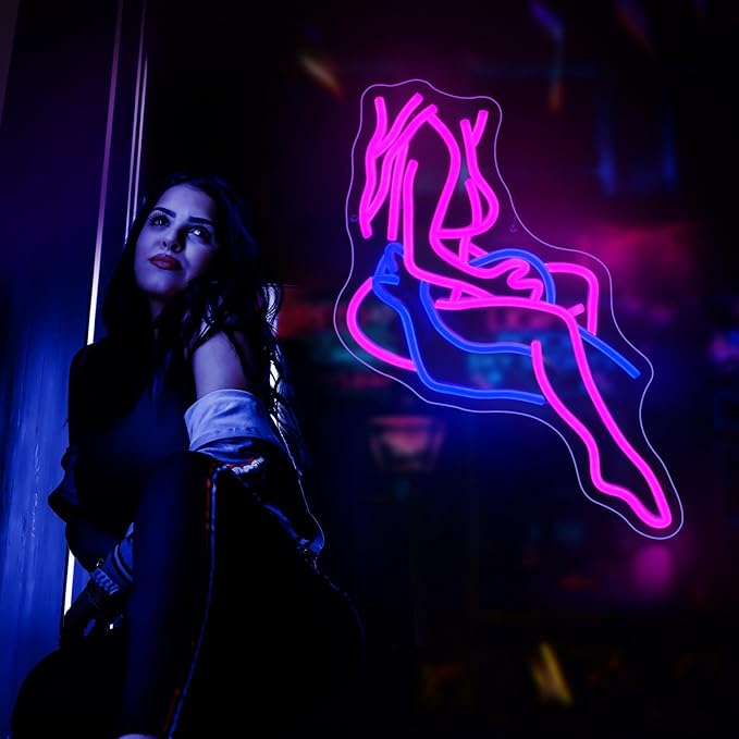 Lady Neon Sign, JGHTURIE Neon Signs for Wall Decor Pink Light Up Sign Preppy Girls Room Bar Led Signs for Man Cave Party Art Decor Gift USB Powered